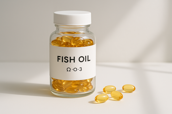 Clear bottle filled with omega-3 fish oil capsules representing best fish oil supplements Malaysia