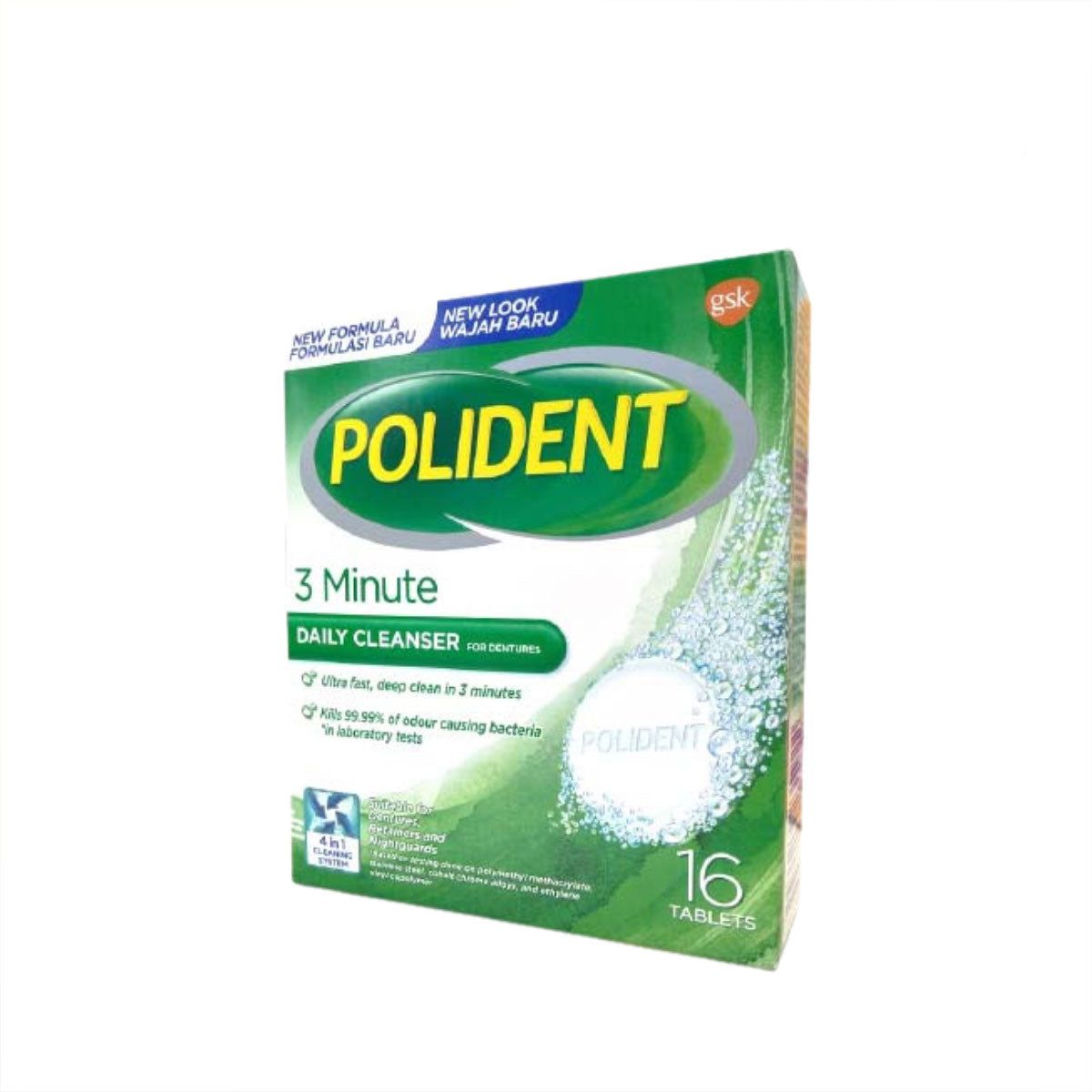 POLIDENT 3 MINUTES DAILY CLEANSER TAB 16S
