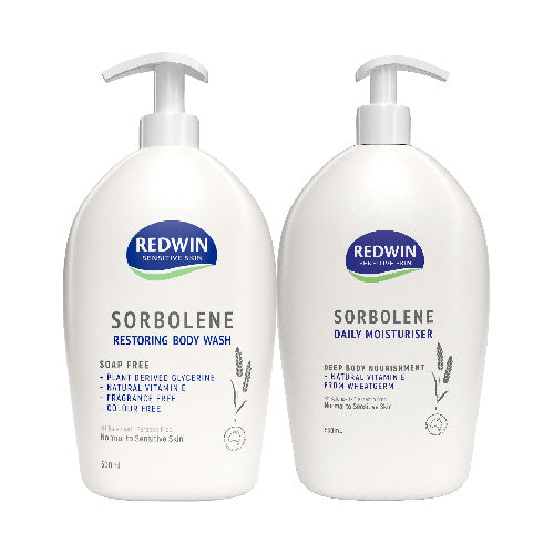 REDWIN SORBOLENE BODY WASH 500ML & MOIST LOTION WITH VITAMIN E 550ML
