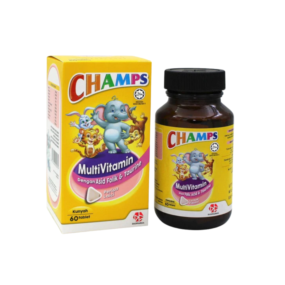 CHAMPS MULTIVITAMIN WITH TAURINE CHEWABLE LYCHEE 60S