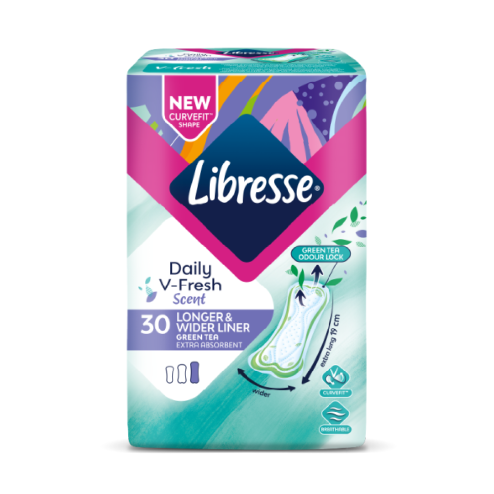 LIBRESSE DAILY V-FRESH SCENT GREEN TEA LONGER & WIDER 19CM PANTYLINER 30S