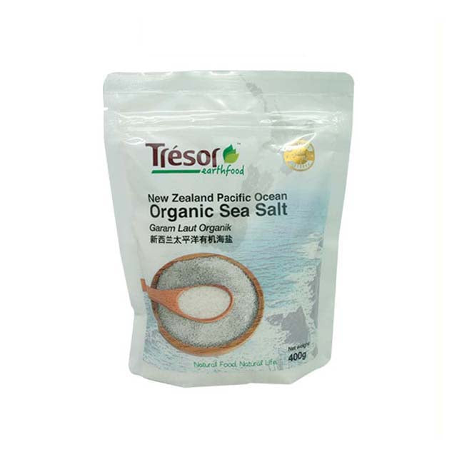 TRESOR EARTHFOOD NEW ZEALAND PACIFIC OCEAN ORGANIC SEA SALT 400G