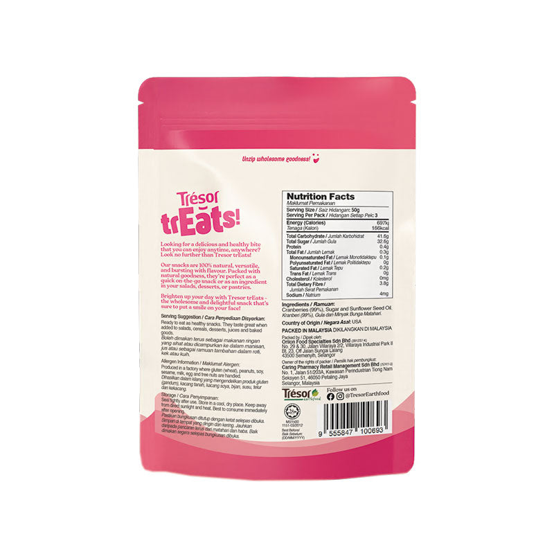 TRESOR TREATS DRIED CRANBERRIES 150G