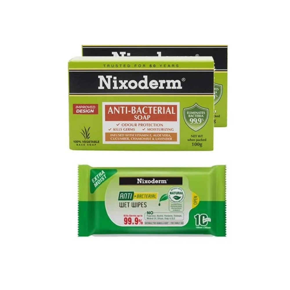 NIXODERM ANTI-BACTERIAL SOAP 100G 2S FOC ANTI-BACTERIAL WET WIPES 10S