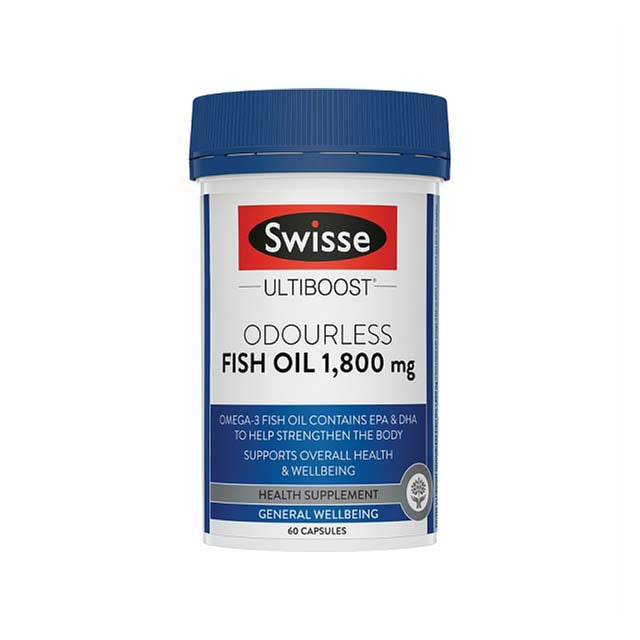 Swisse Ultiboost odourless fish oil supplement 1800mg bottle 60 capsules for heart and brain health