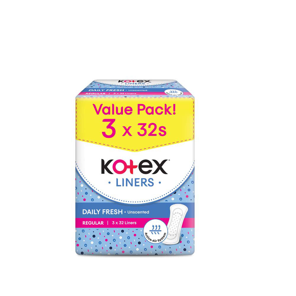 KOTEX FRESH PANTYLINER REGULAR UNSCENTED 15CM 32SX3