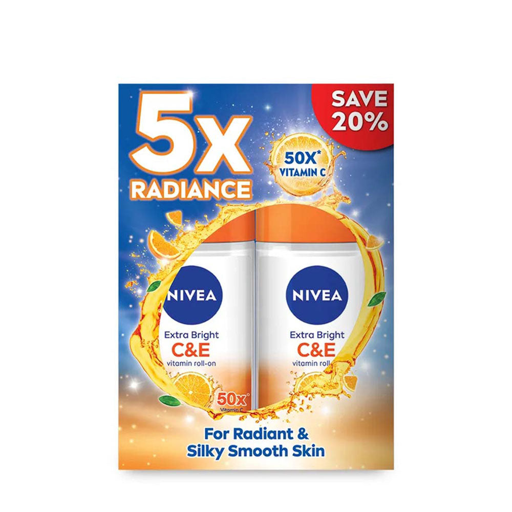 NIVEA DEODORANT EXTRA BRIGHT C&E VITAMIN ROLL ON 50ML 2S