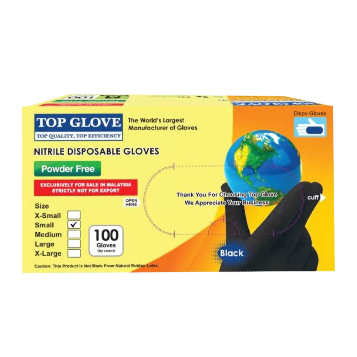 TOP GLOVE NITRILE POWDER FREE GLOVE BLACK S 100S