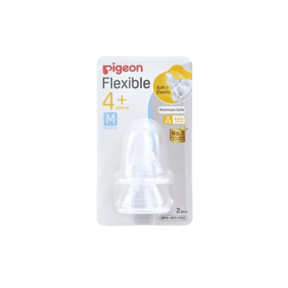PIGEON PERISTALTIC NIPPLE SLIM NECK (M)ROUND HOLE 4-5M 2'S PG26659 (01941)