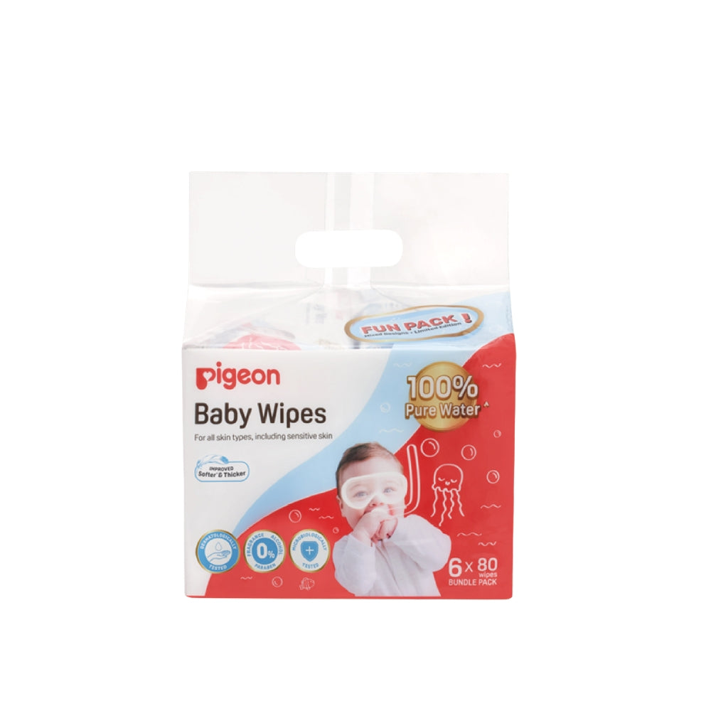 PIGEON BABY WIPES PURE WATER 100% 80SX6(78100)