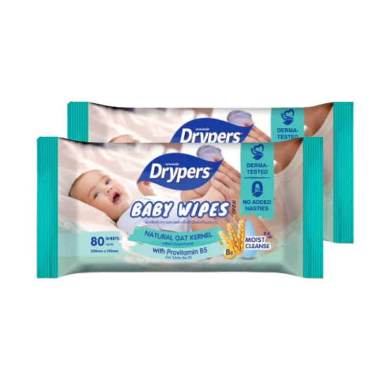 DRYPERS BABY WIPES NATURAL OAT KERNEL 80SX2