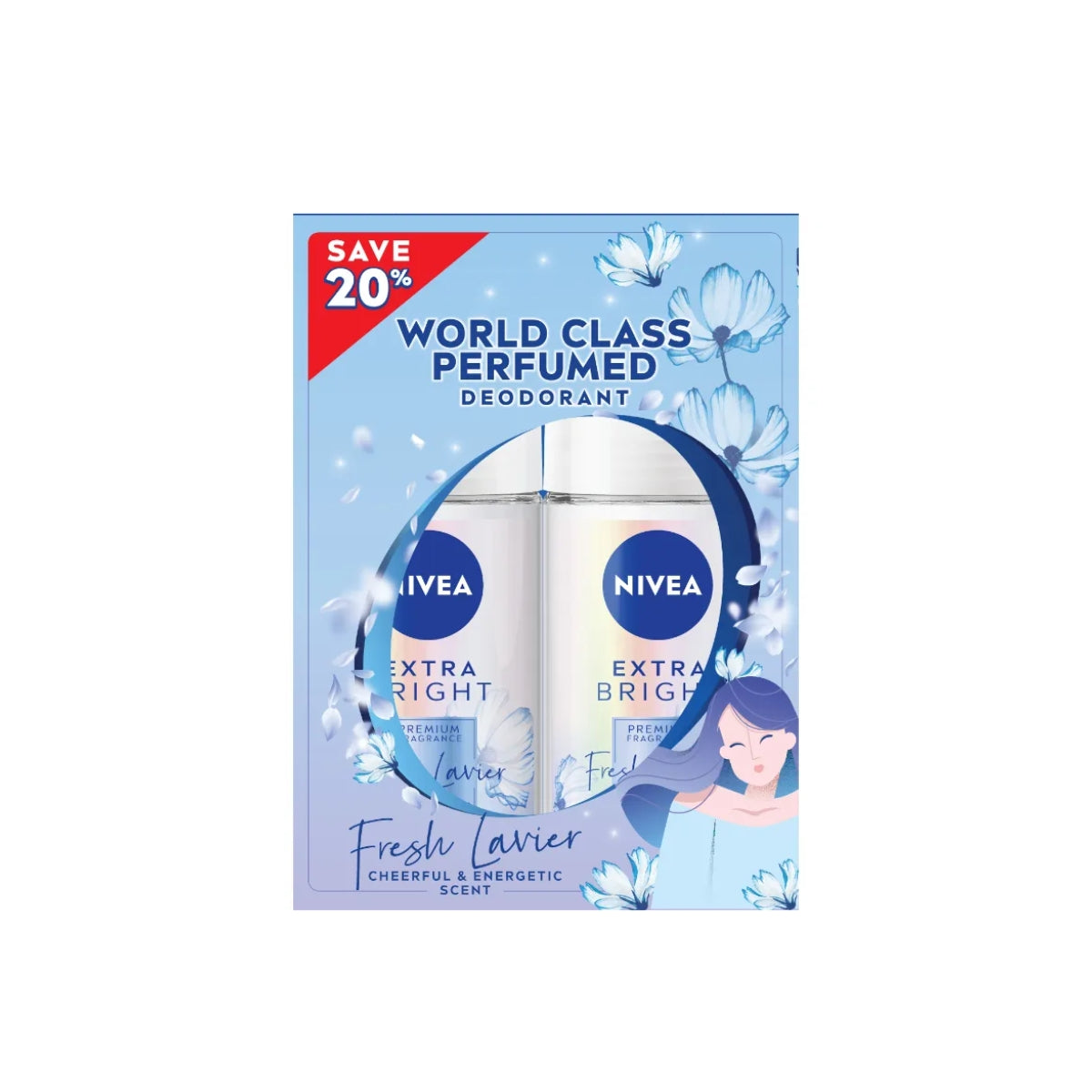 NIVEA DEODORANT EXTRA BRIGHT FRAGRANCE FRESH LAVIER ROLL ON 50ML 2S