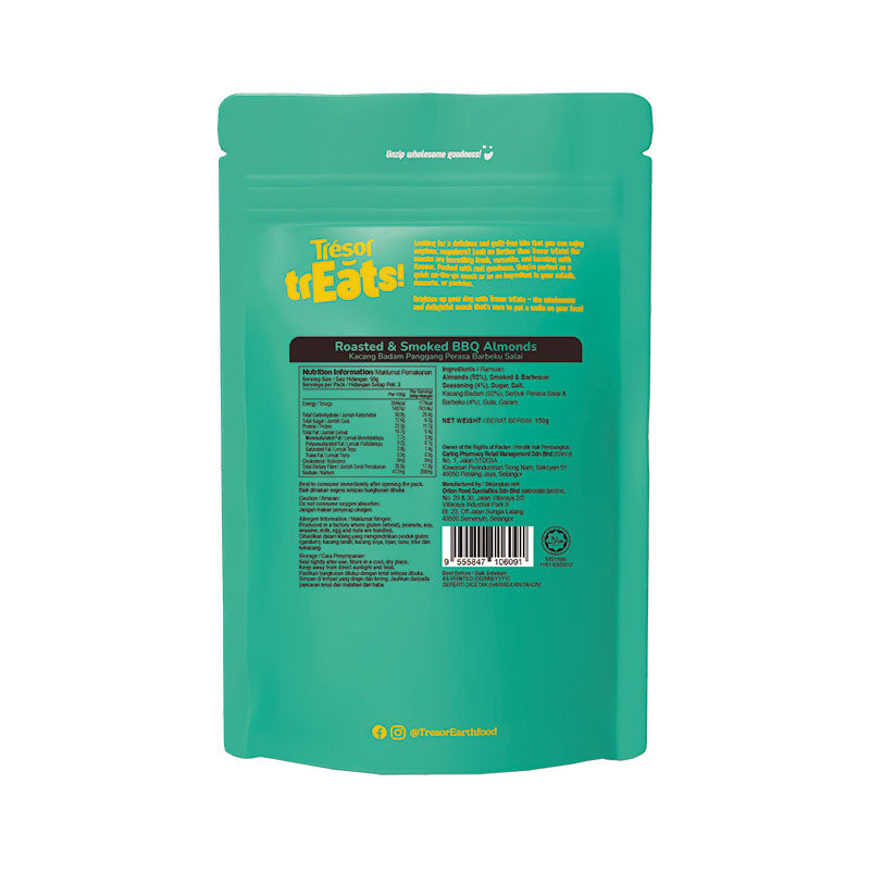TRESOR ROASTED & SMOKED BBQ ALMONDS 150G