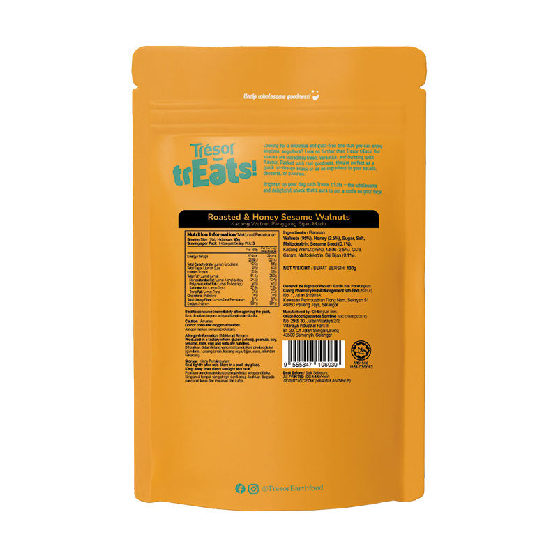 TRESOR ROASTED & HONEY SESAME WALNUTS 130G