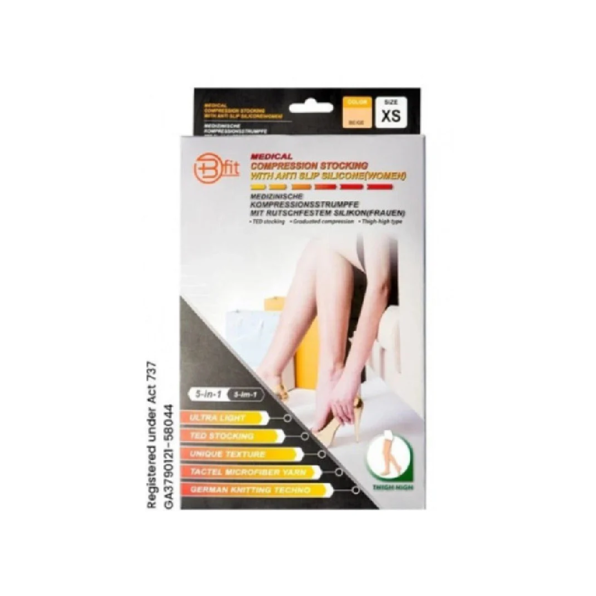 BFIT 5IN1 MEDICAL COMPRESSION STOCKING W/ANTI SLIP SILICONE - THIGH HIGH S183 XS