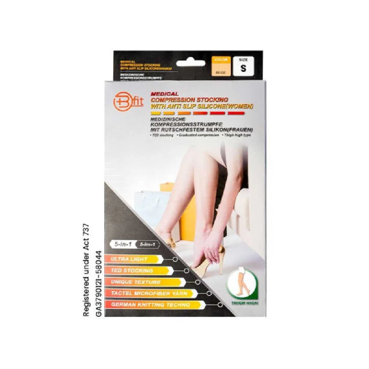 BFIT 5IN1 MEDICAL COMPRESSION STOCKING W/ANTI SLIP SILICONE - THIGH HIGH S183 S