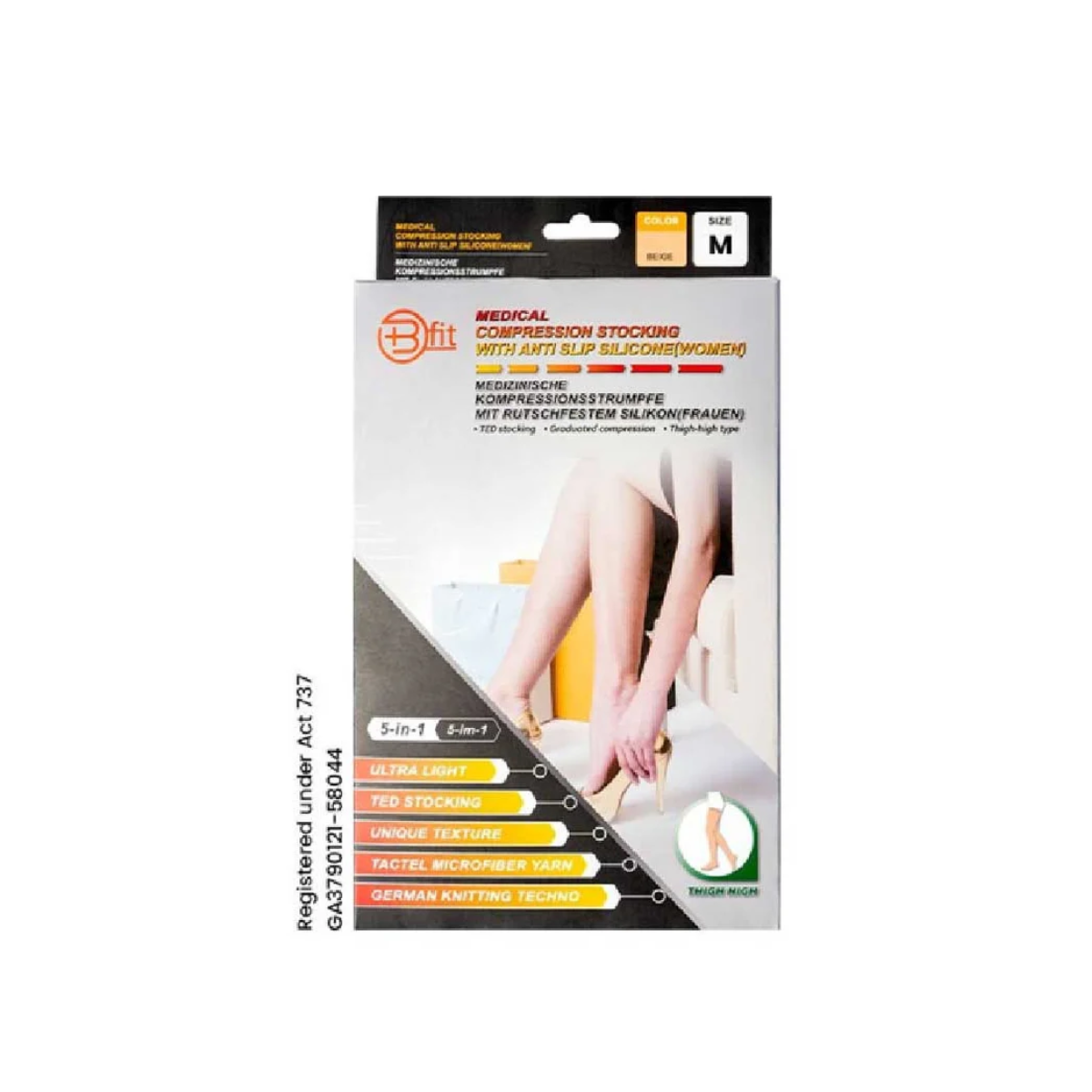 BFIT 5IN1 MEDICAL COMPRESSION STOCKING W/ANTI SLIP SILICONE - THIGH HIGH S183 M