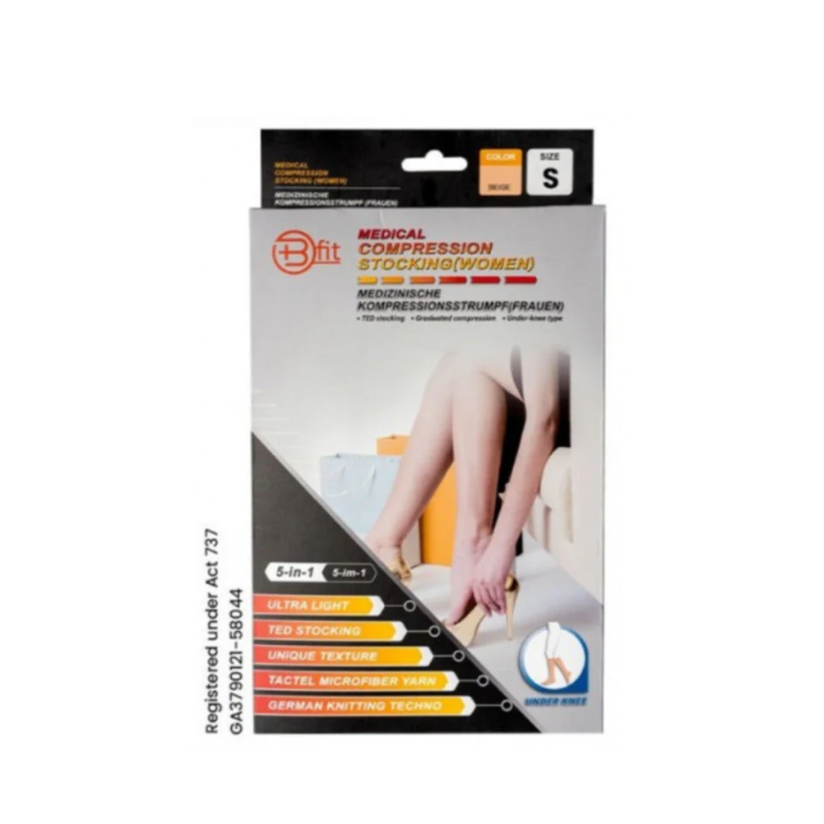 BFIT 5IN1 MEDICAL COMPRESSION STOCKING W/ANTI SLIP SILICONE - UNDER KNEE S184 XS
