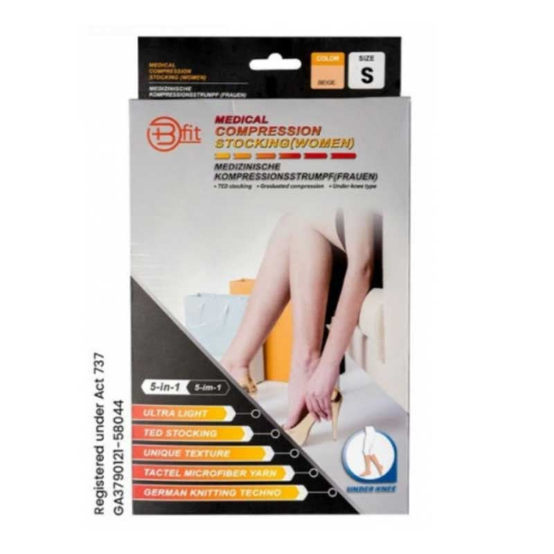 BFIT 5IN1 MEDICAL COMPRESSION STOCKING W/ANTI SLIP SILICONE - UNDER KNEE S184 S