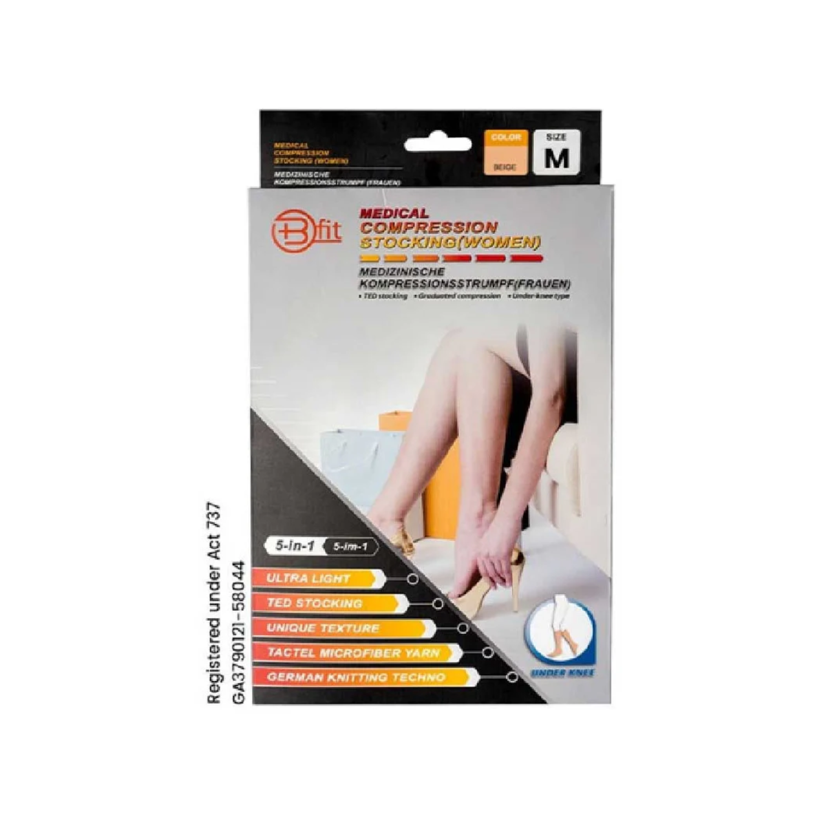 BFIT 5IN1 MEDICAL COMPRESSION STOCKING W/ANTI SLIP SILICONE - UNDER KNEE S184 M