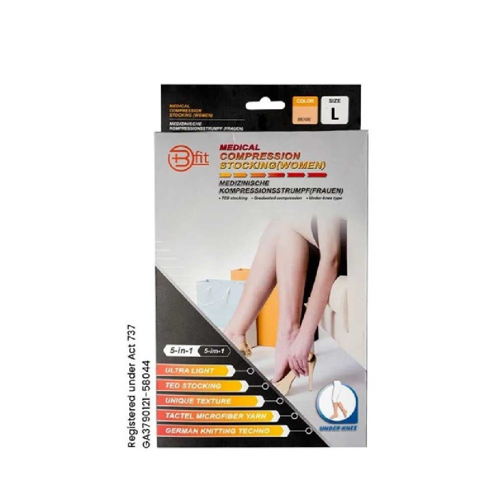 BFIT 5IN1 MEDICAL COMPRESSION STOCKING W/ANTI SLIP SILICONE - UNDER KNEE S184 L