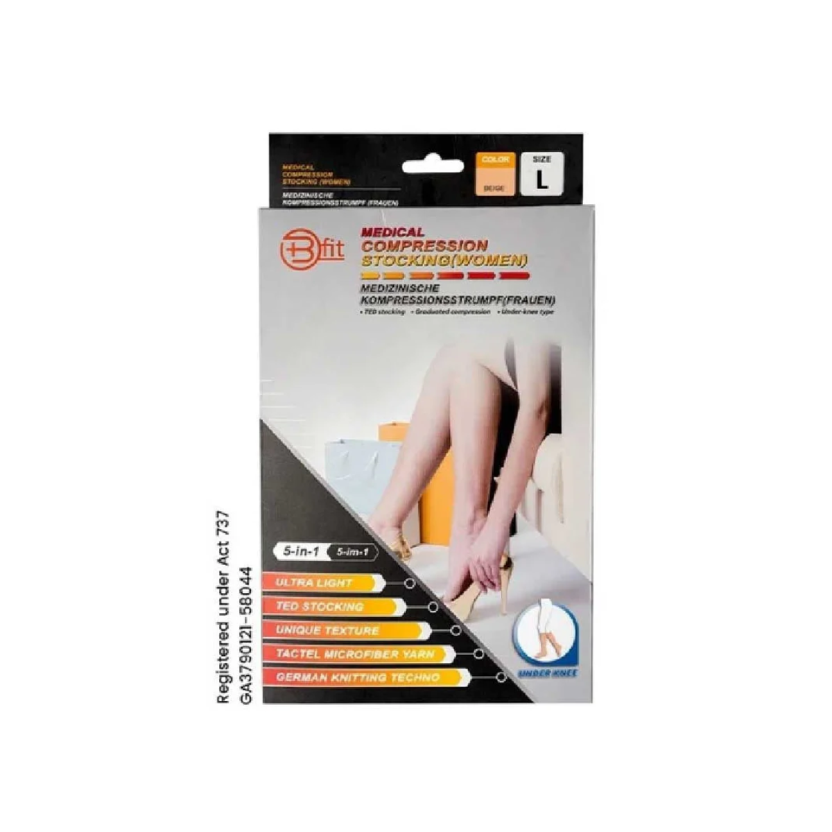 BFIT 5IN1 MEDICAL COMPRESSION STOCKING W/ANTI SLIP SILICONE - UNDER KNEE S184 L