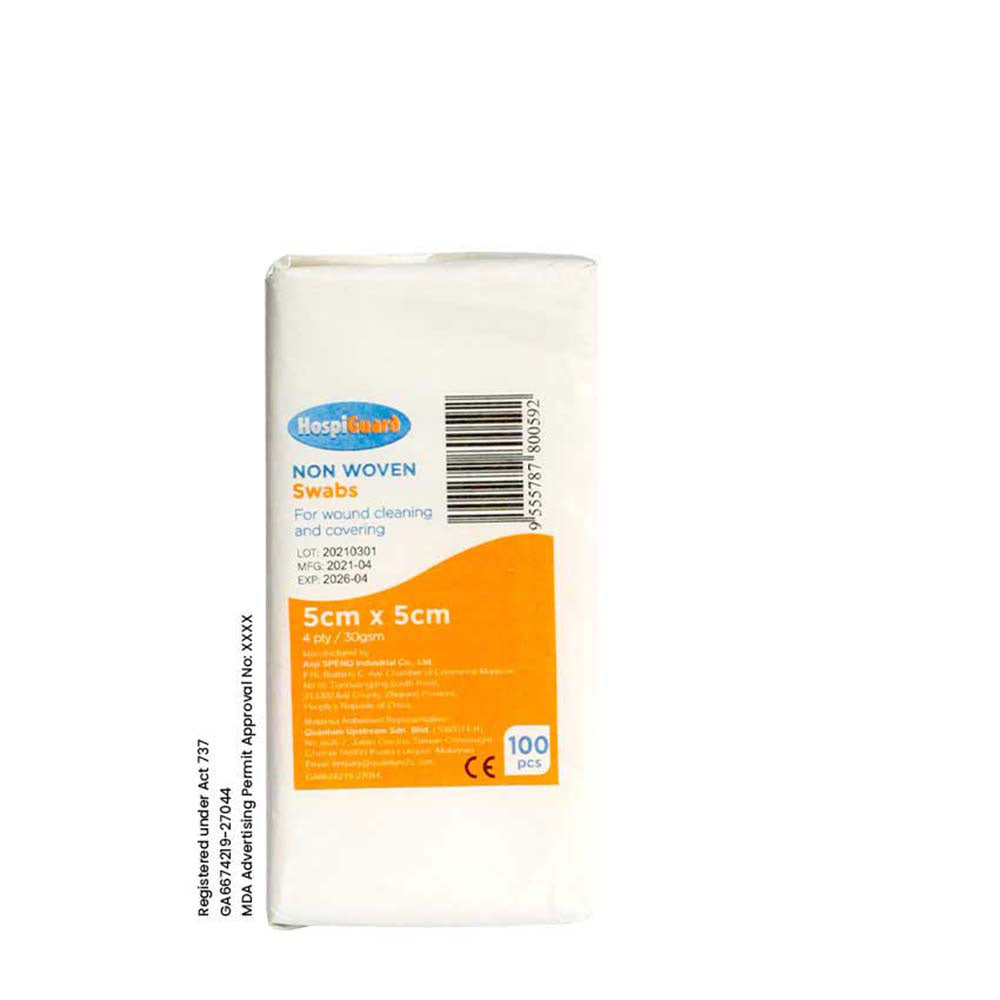 HOSPIGUARD NON WOVEN GAUZE SWAB 4PLY 5CMX5CM 100S