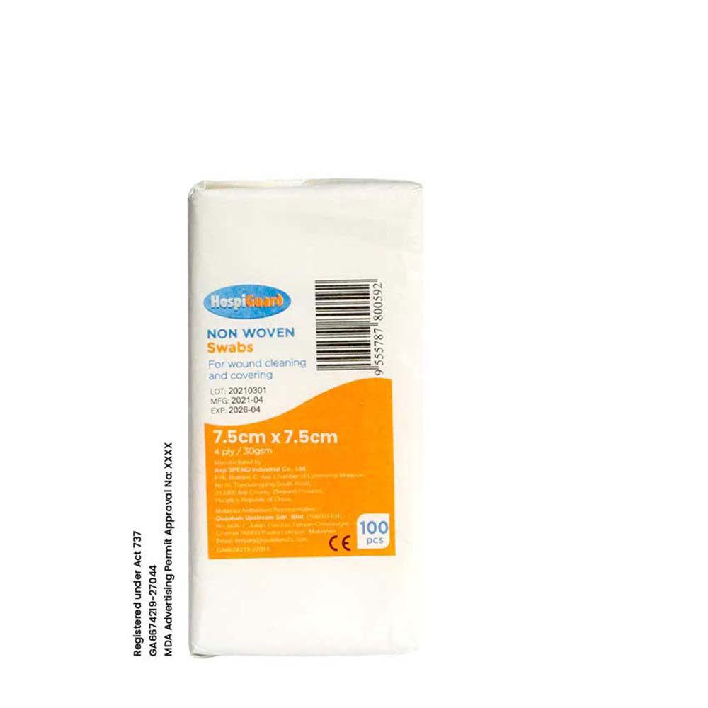 HOSPIGUARD NON WOVEN GAUZE SWAB 4PLY 7.5CMX7.5CM 100S