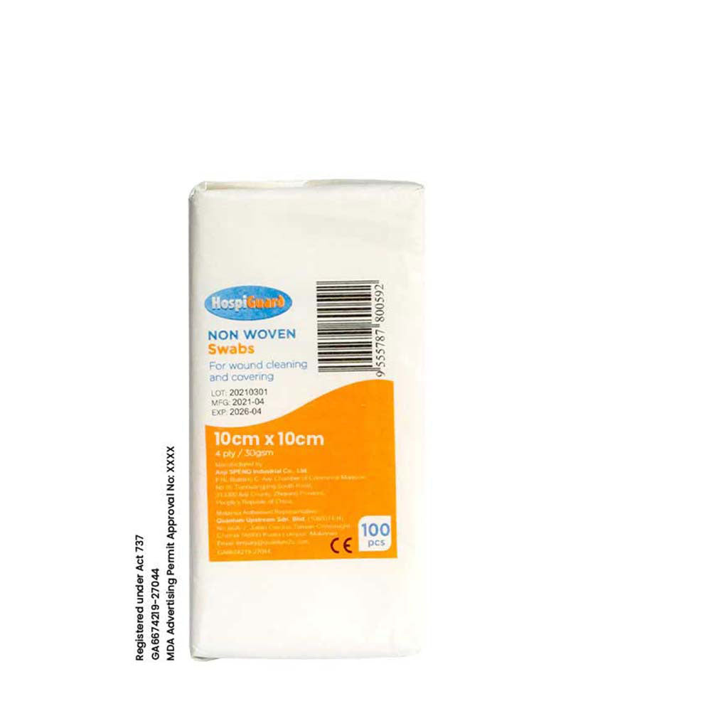 HOSPIGUARD NON WOVEN GAUZE SWAB 4PLY 10CMX10CM 100S