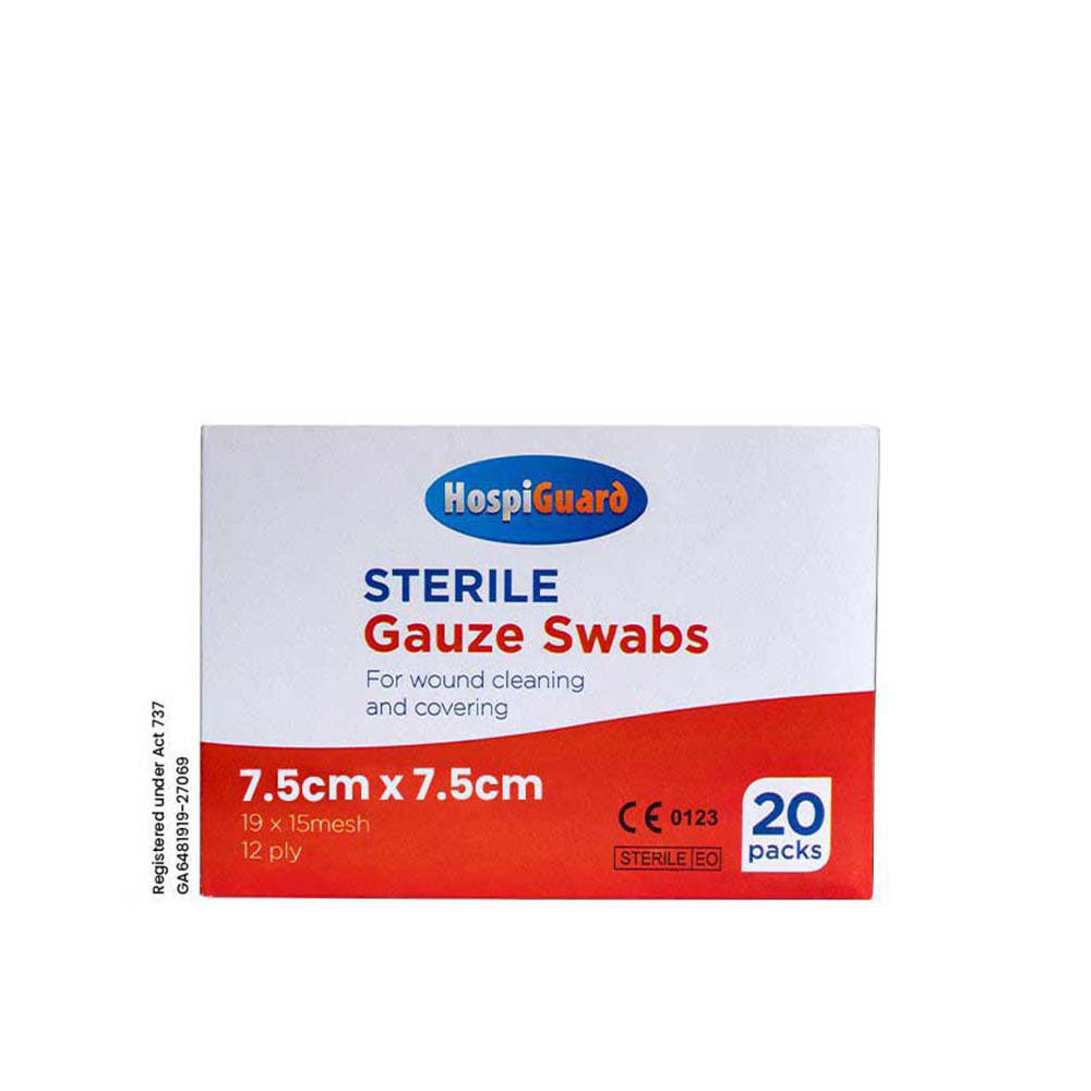 HOSPIGUARD STERILE GAUZE SWAB 7.5CMX7.5CM 12PLY 5SX20
