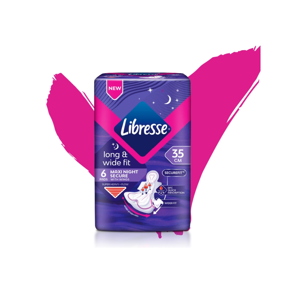 LIBRESSE LONG & WIDE FIT MAXI NIGHT SECURE 35CM WINGS 6S