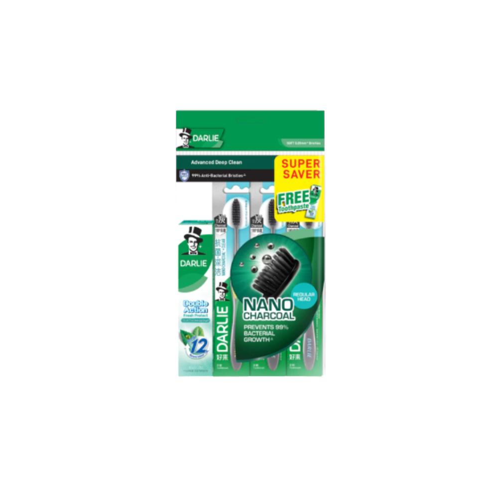 DARLIE TOOTHBRUSH CHARCOAL CLEAN REGULAR VALUE PACK SOFT 3S