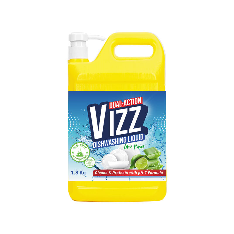 VIZZ DUAL-ACTION DISHWASHING LIQUID-LIME POWER 1.8KG