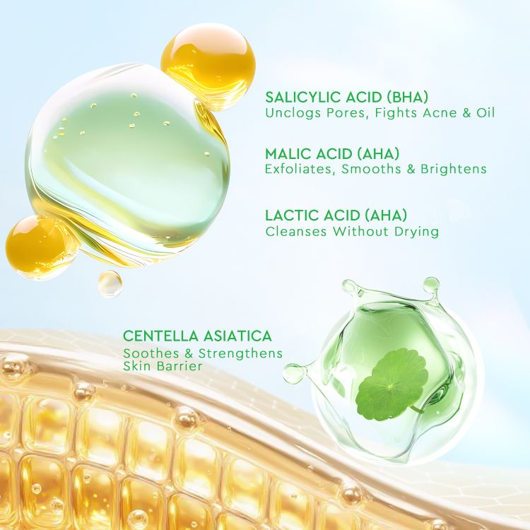 GLAD2GLOW CENTELLA SALICYLIC ACID EXFOLIATING ACNE PADS 30 PCS