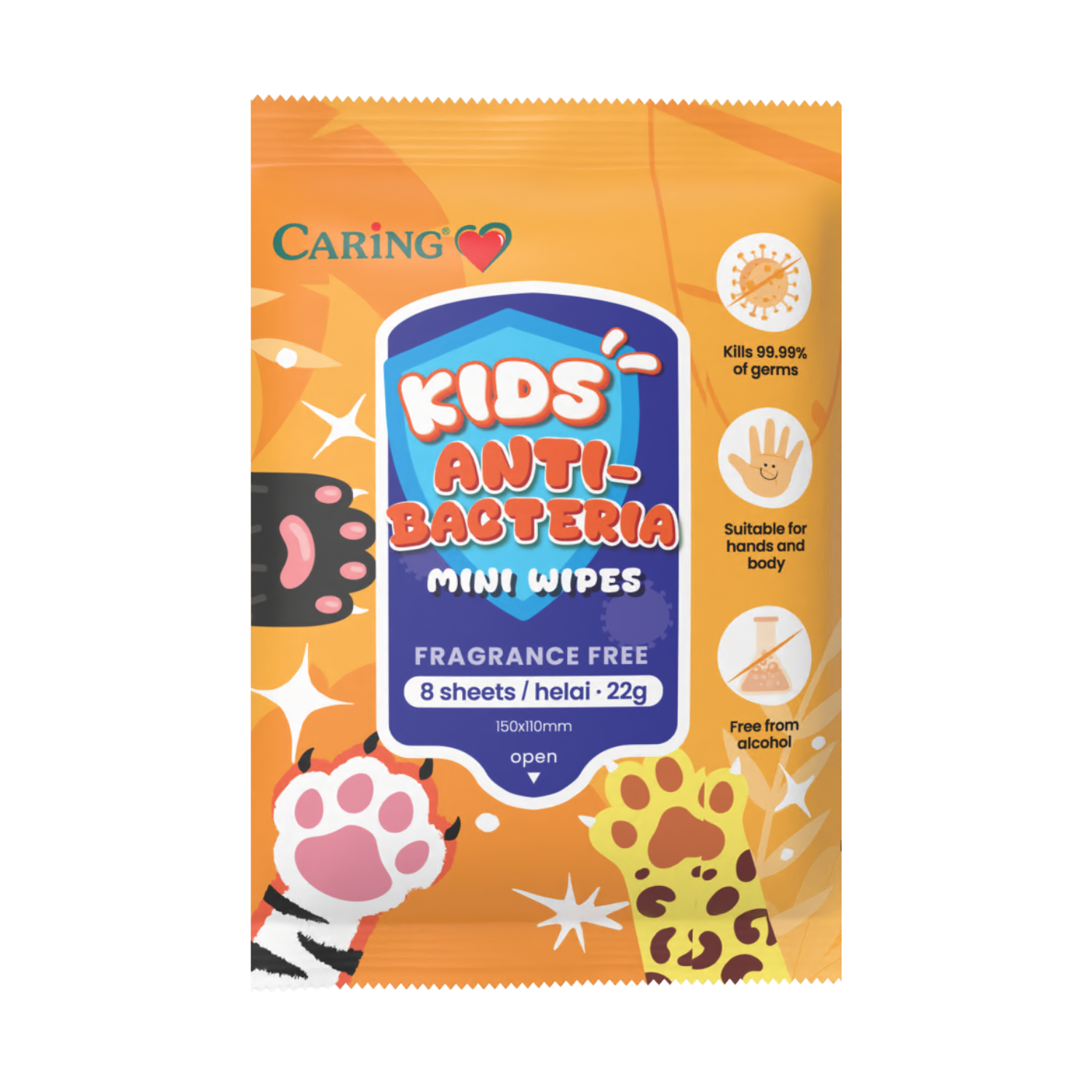 CARING KIDS ANTIBACTERIAL MINI WIPES FRAGRANCE FREE 8SX4