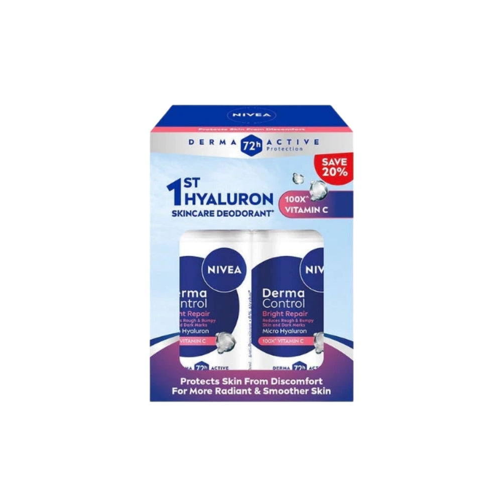 NIVEA FEMALE DEODORANT DERMA CONTROL BRIGHT REPAIR ROLL ON 50ML 2S