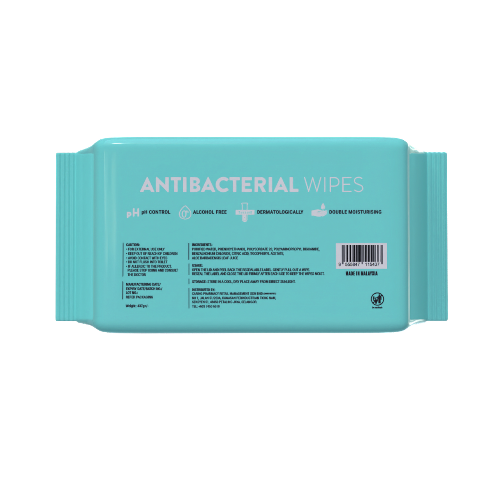 CARING ANTIBACTERIAL WET WIPES TEA TREE 80S