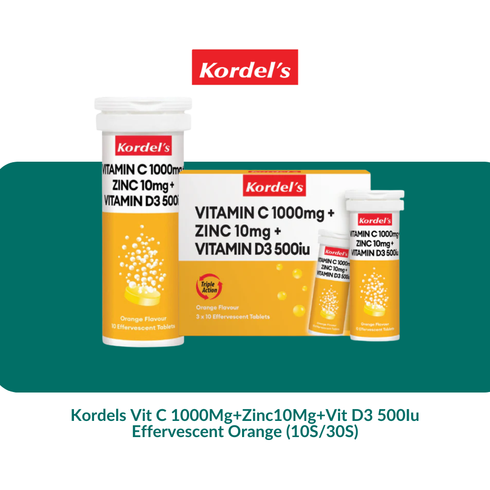 Kordels Vit C 1000Mg + Zinc10Mg + Vit D3 500Iu Effervescent Orange (10S/30S)