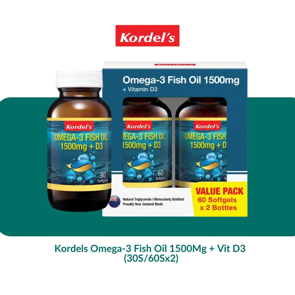 Kordels Omega-3 Fish Oil 1500Mg + Vit D3 (30S/60Sx2)