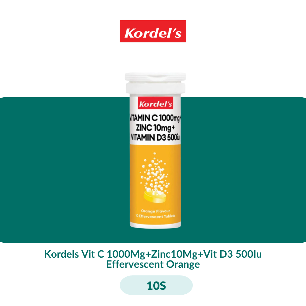 Kordels Vit C 1000Mg + Zinc10Mg + Vit D3 500Iu Effervescent Orange (10S/30S) - 10S