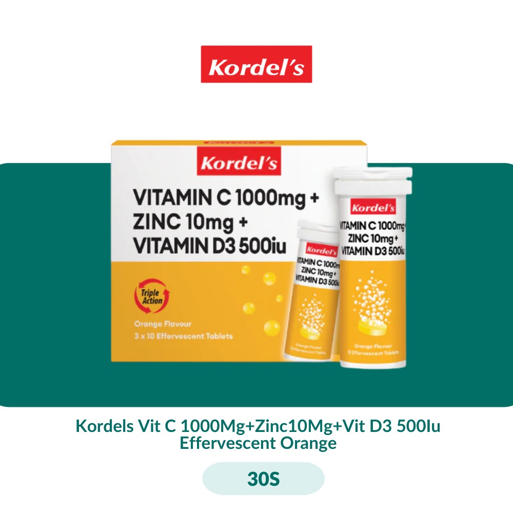 Kordels Vit C 1000Mg + Zinc10Mg + Vit D3 500Iu Effervescent Orange (10S/30S) - 30S