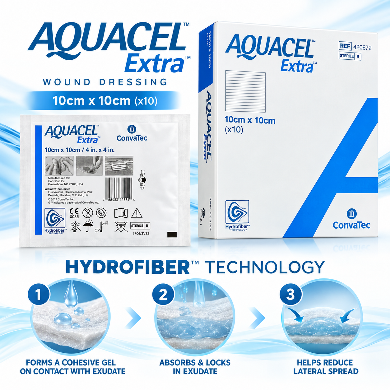 CONVATEC AQUACEL EXTRA 10CMX10CM (420672) 10S