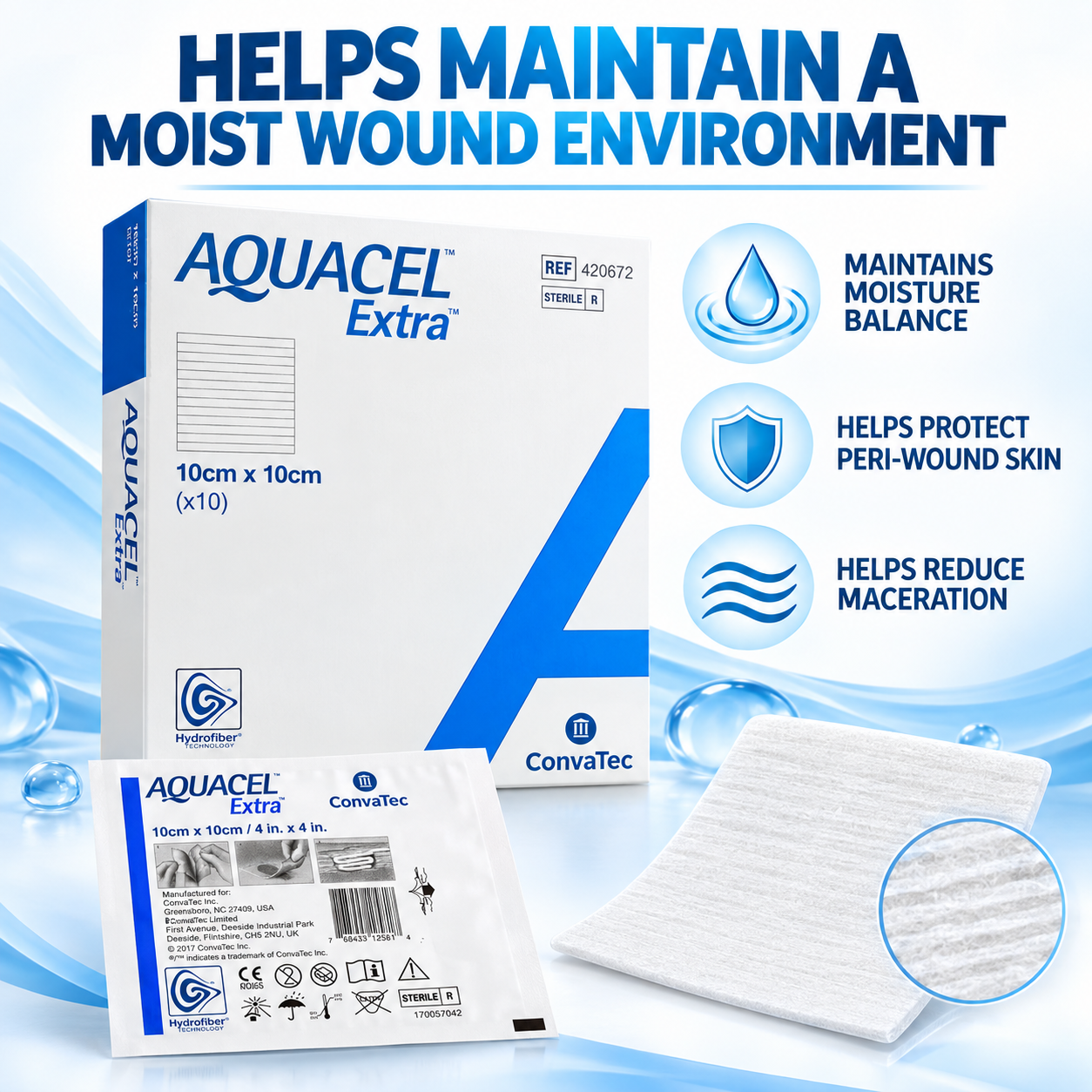 CONVATEC AQUACEL EXTRA 10CMX10CM (420672) 10S