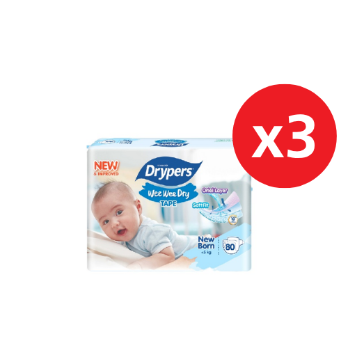DRYPERS WEE WEE DRY NEW BORN 60S X 3