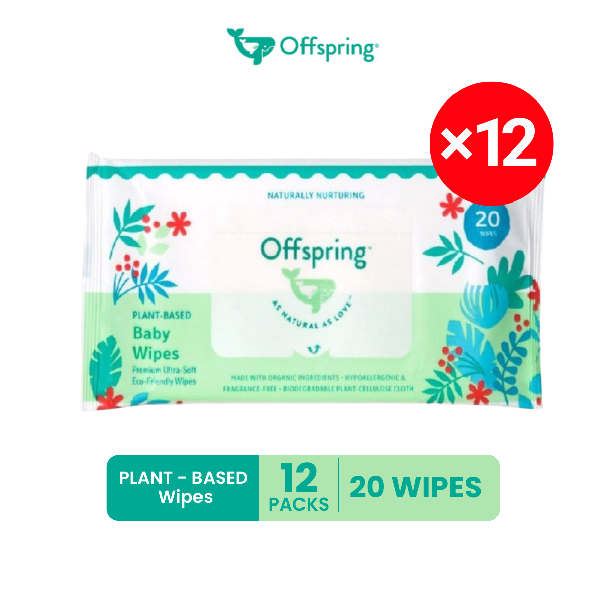 OFFSPRING PLANT-BASED WIPES 20S x 12