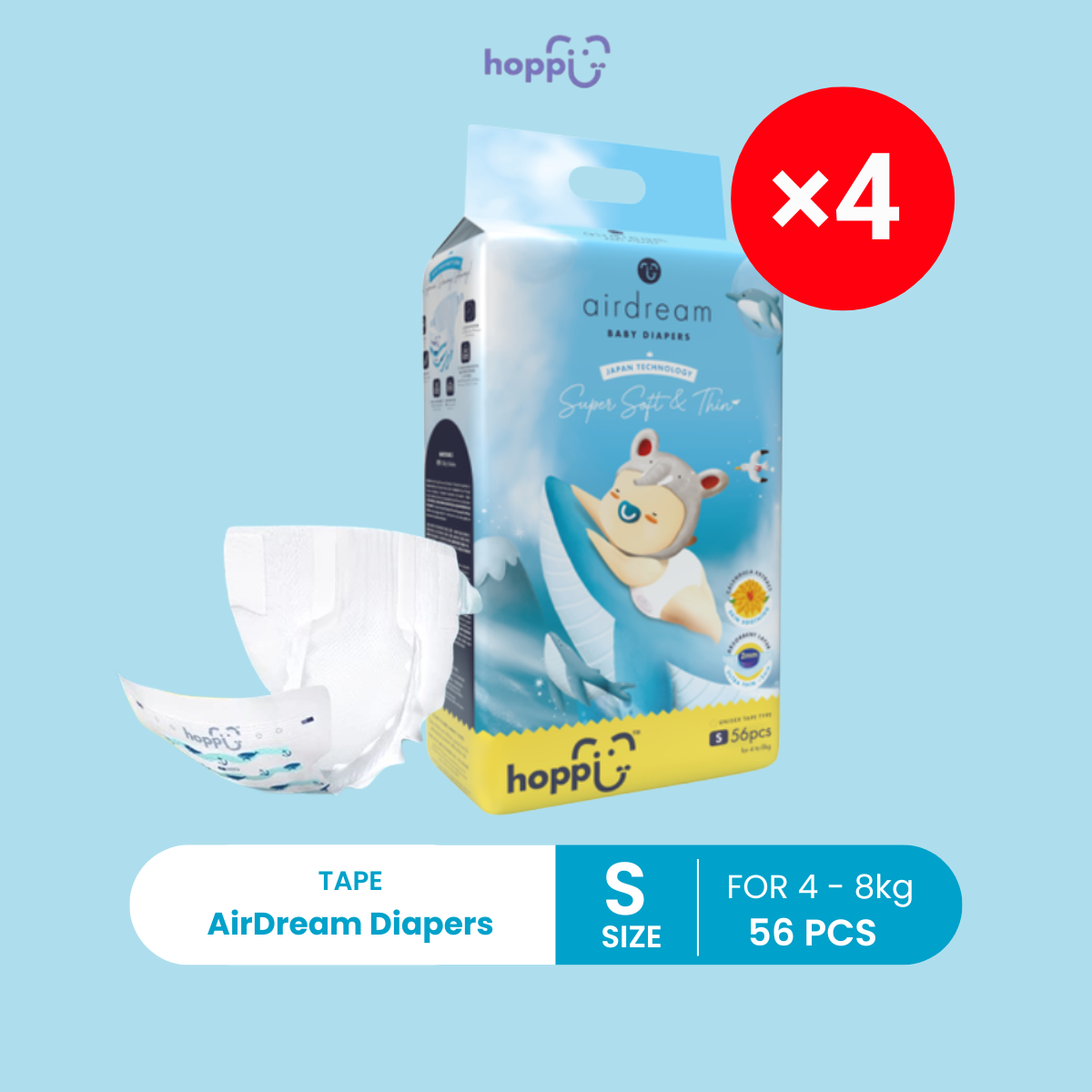 HOPPI DIAPERS S 56S X 4