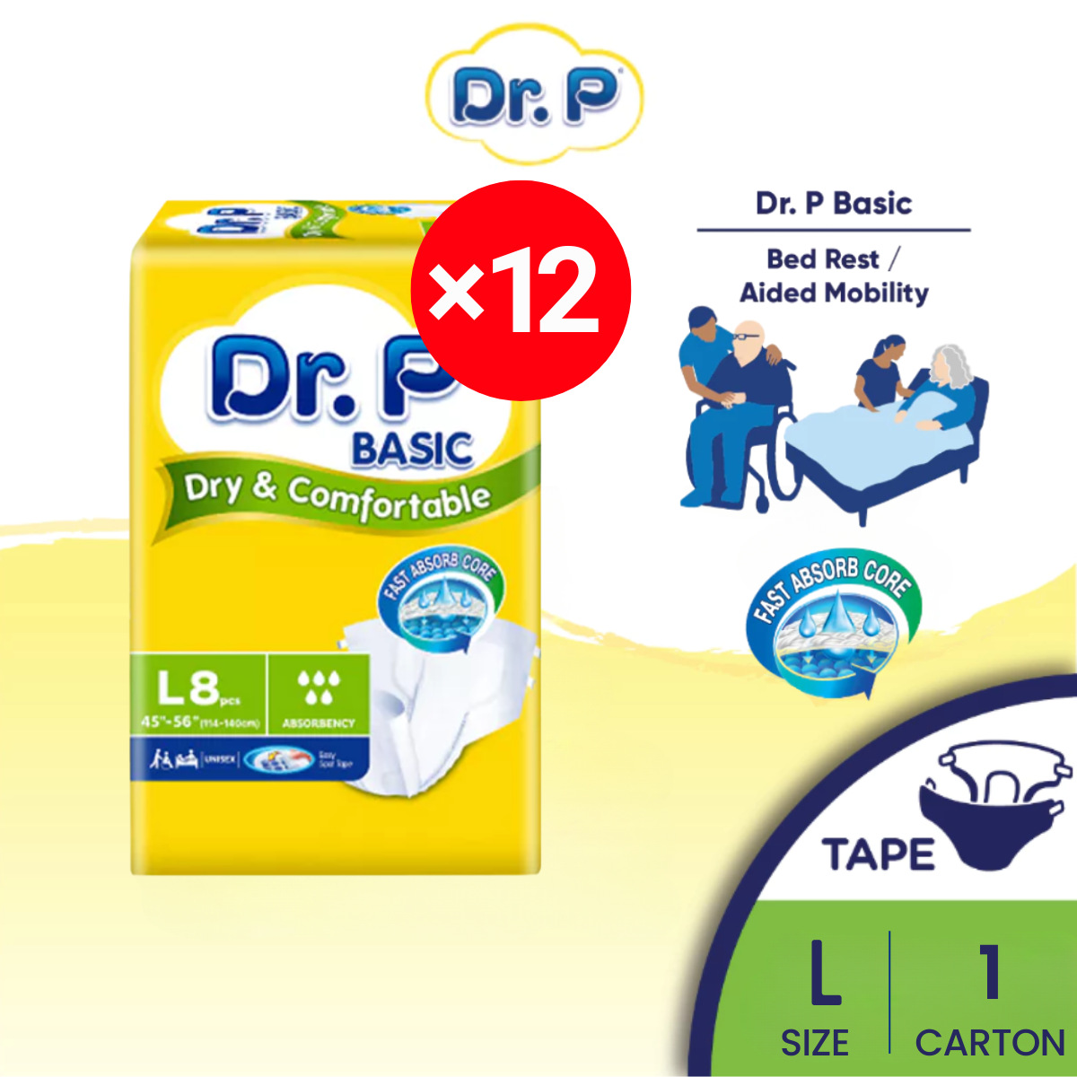 Dr P Adult Diaper Basic Size L8 X 12
