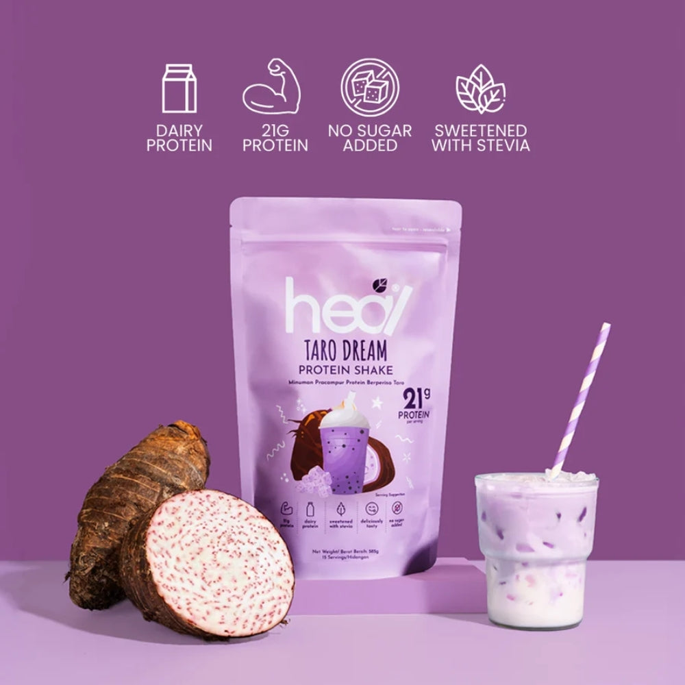 HEAL Taro Dream Protein Shake 585g taro-flavoured whey and milk protein powder