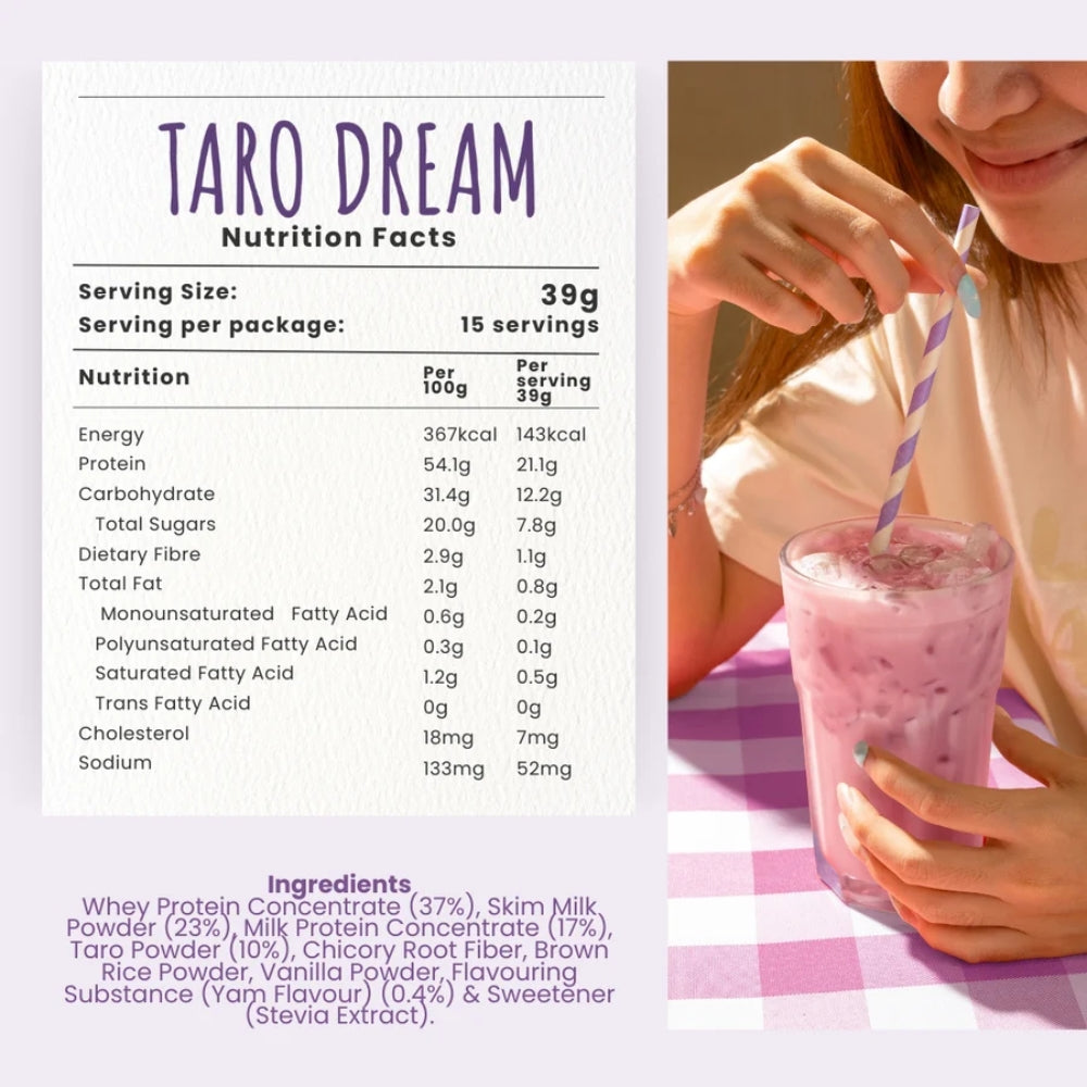 HEAL Taro Dream Protein Shake 585g taro-flavoured whey and milk protein powder