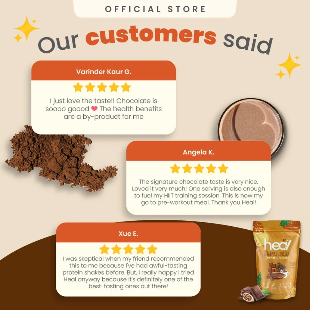 HEAL Signature Chocolate Protein Shake 585g whey protein powder with 20g protein per serving